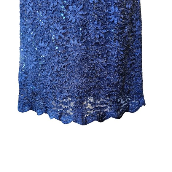 Y2K Womens Dark Blue Lace Sequins Formal Dress Bolero Sz 8 Stretchy Mother Bride - Picture 10 of 14